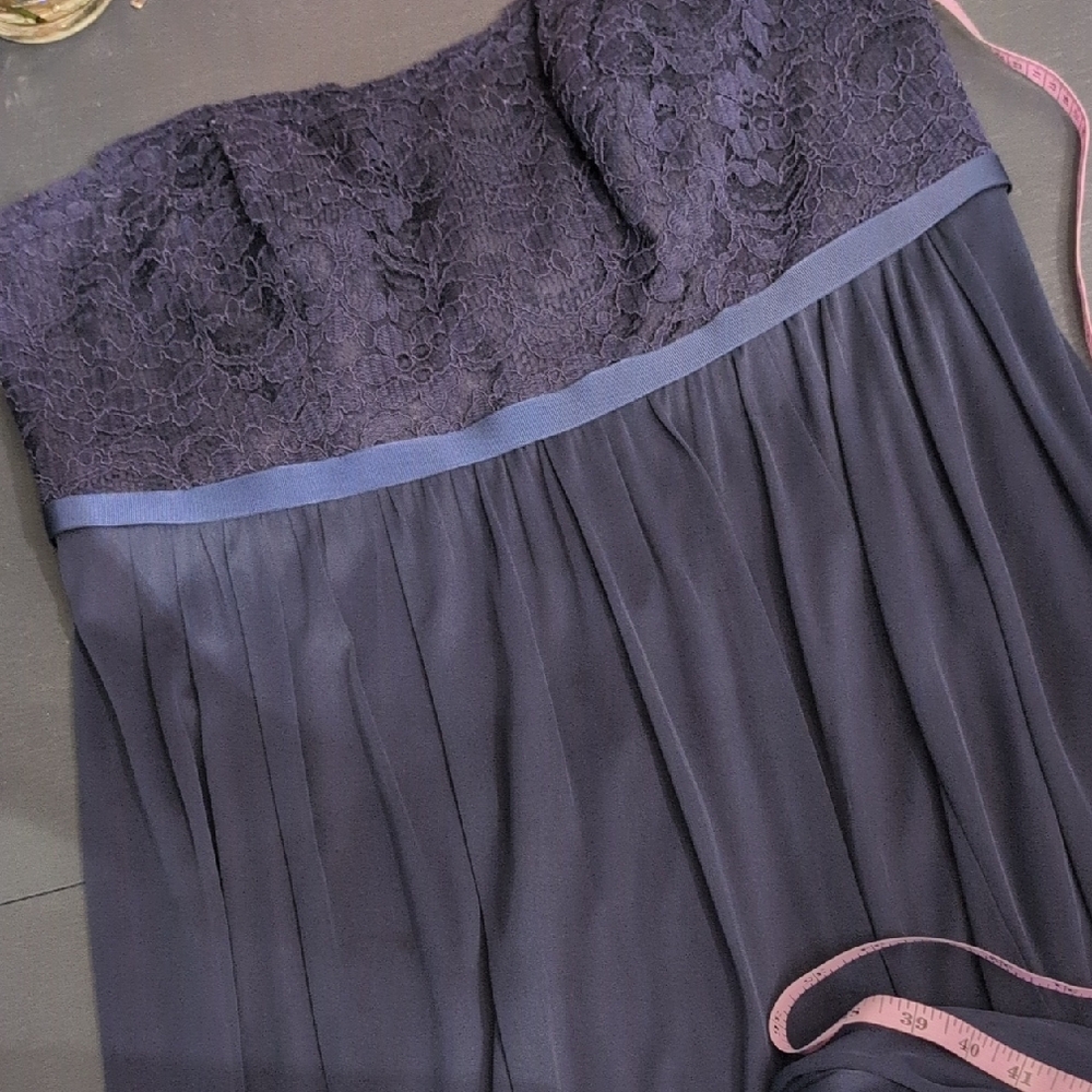 David's Bridal Strapless Navy Dress
